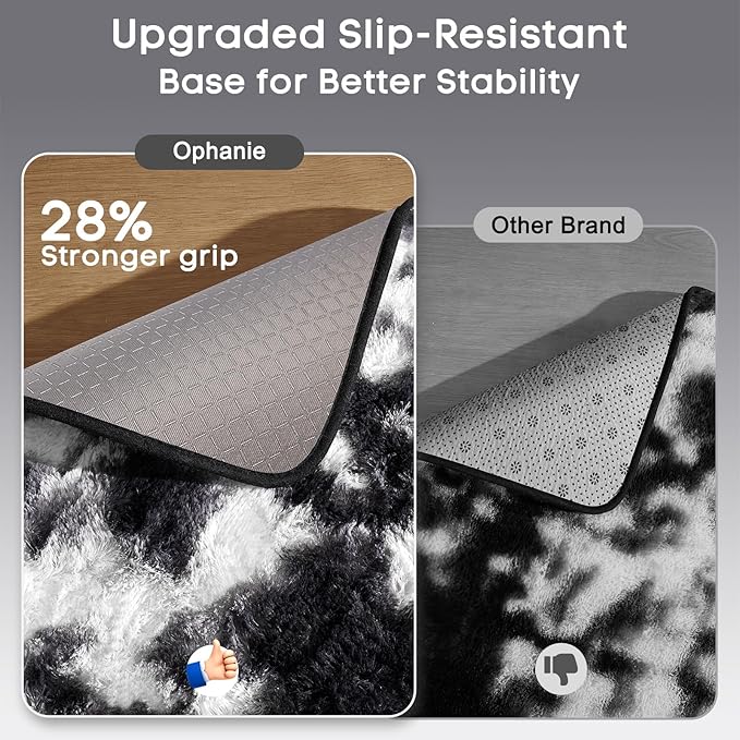 Ophanie Black and White Rugs for Living Room Bedroom, 5x8 Fluffy Fuzzy Furry Carpet, Plush Soft Shaggy Bedside Indoor Floor Area Rug for Kids Girls Boys Baby Teen Dorm Nursery Home Decor Aesthetic