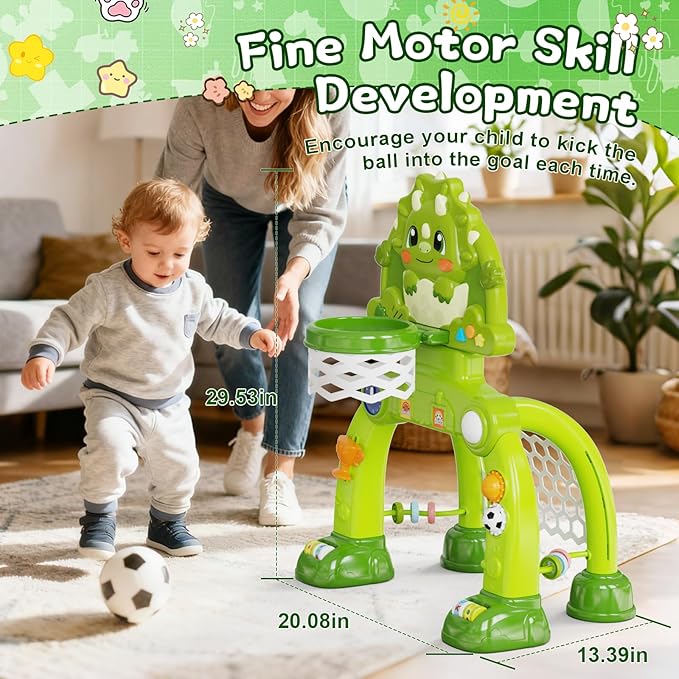 Toddler Basketball Hoop Soccer Goal for Kids 1-3, Baby Toys for 1 Year Old Boy Gifts, Kids Sports Toy with Light Sound Music, Baby Interactive Toys for Christmas Birthday Gifts for Baby