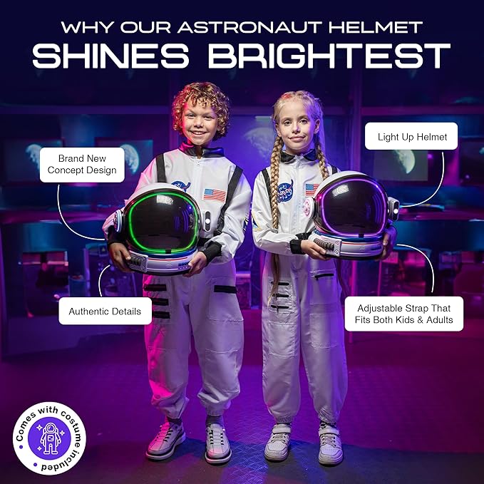 Astronaut Costume for Kids with Helmet, Halloween Costumes for kids Nasa Astronaut Helmet Suit with Movable Visor