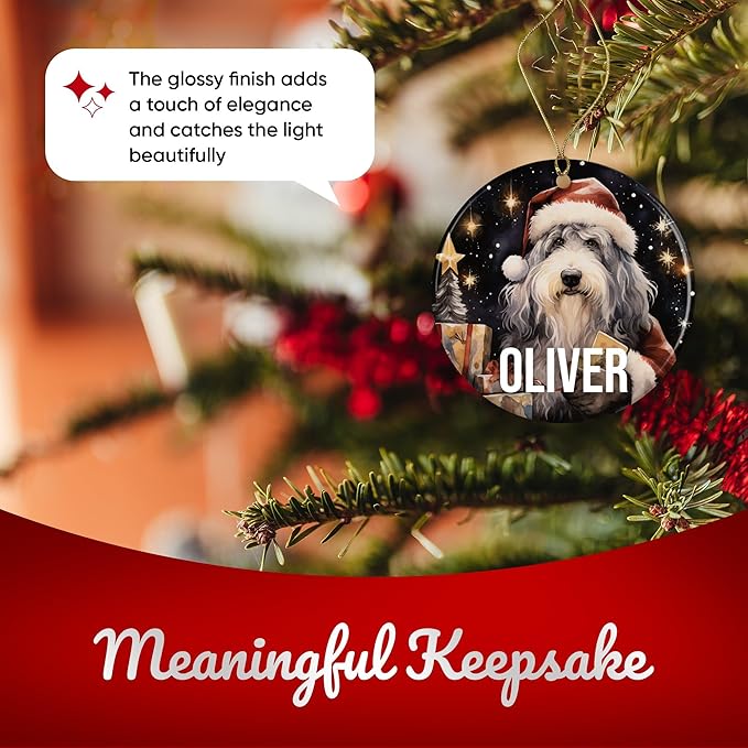 Old English Sheepdog Personalized Dog Ornament - Pet Ornament for Christmas Tree - 3" Round Ceramic - Printed in USA - Choose from 200 Breeds - Dog Mom - Dog Dad - Xmas Decoration DOG0151