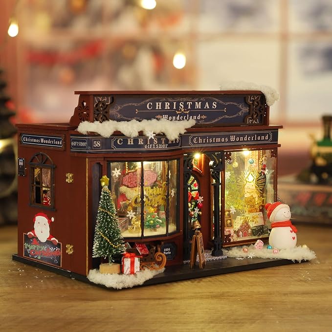 Christmas Miniature Dollhouse Kit, DIY Dollhouse Miniature House Kit for Adults, Tiny House Kits Mini Model Building Sets with Music (Christmas Wonderland)