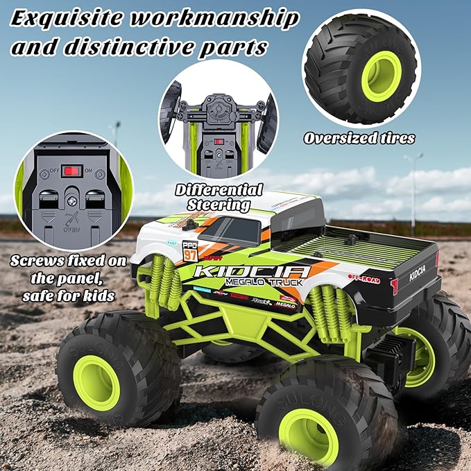 1:16 Scale RC Monster Truck - 2.4GHz All Terrain Car for Kids 4-12, 20 Km/h Off Road RC Truck, Christmas or Birthday Gift