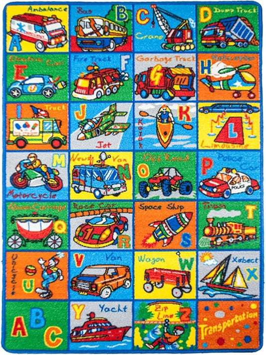 Kids Rug ABC Transportation Area Rug 5x7 (Approx : 4'11" X 6' 10") Non Slip Gel Backing