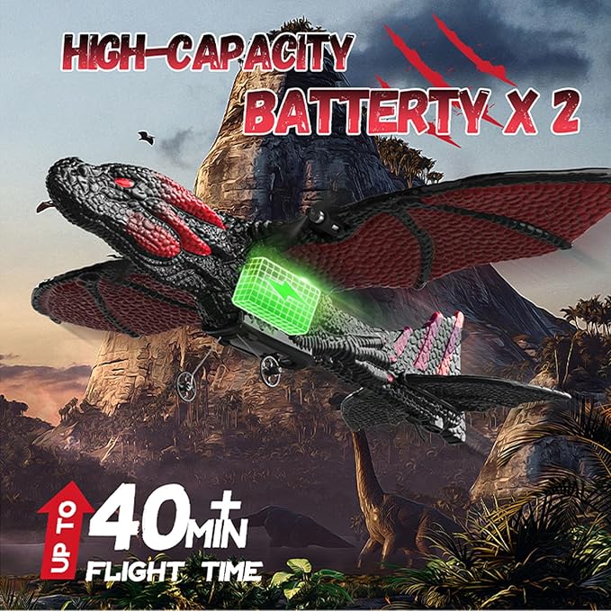 DEERC RC Dragon Plane for Kids Adult Remote Control Airplane Toy, 2CH 6-axis Easy to Fly Foam Aircraft for Boys Beginner 8-12, Glider Stabilizer RTF Stunt Jet