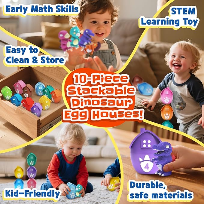 Learning Toys for Toddlers 1 2 3 Years Old-Matching Egg Toys with Dino Finger Puppet for Montessori Learning, Counting, Stacking, Sorting-Easter Christmas Birthday Gift for Baby Boys Girls