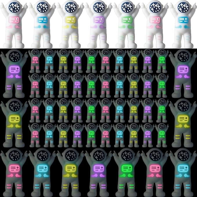 50 Pcs Mini Astronaut Figurines Glow in The Dark Miniature Astronaut Tiny Spaceman Toys for Space Party Piñata Cake Topper Kids School Classroom Prize Gift Hide and Seek (Partial Body Glow)