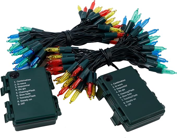 Joliyoou 2 Packs Total 100 LEDs 32ft Multicolored Christmas String Lights, Battery Operated Christmas Mini String Lights with 8 Lighting Modes, Indoor Outdoor LED Xmas Fairy String Lights with Timer