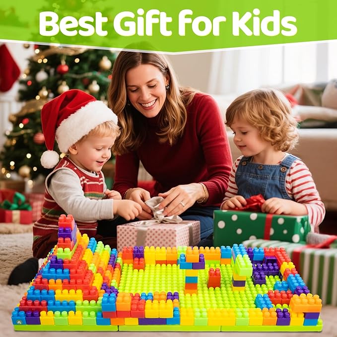 2025 Latest 177 PCS 1 * 1-1 * 3 Inch Large Building Blocks for Toddlers Ages – Brick Set with Cars & Baseplate, Educational STEM Toy for Kids,1 2 3 4 5 6 Blocks (177psc+2 Boards)