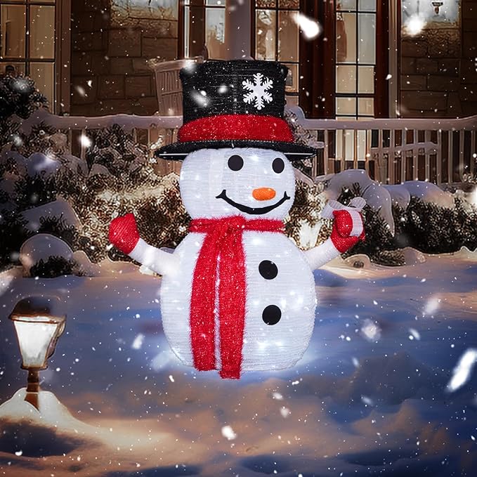 Christmas Standing Light-Up Snowman Decoration Features a Santa hat and Gift Box, Battery Operated Light-Up Christmas Decorations for porches, lawns, Yards, Indoor and Outdoor (2.75 Ft)