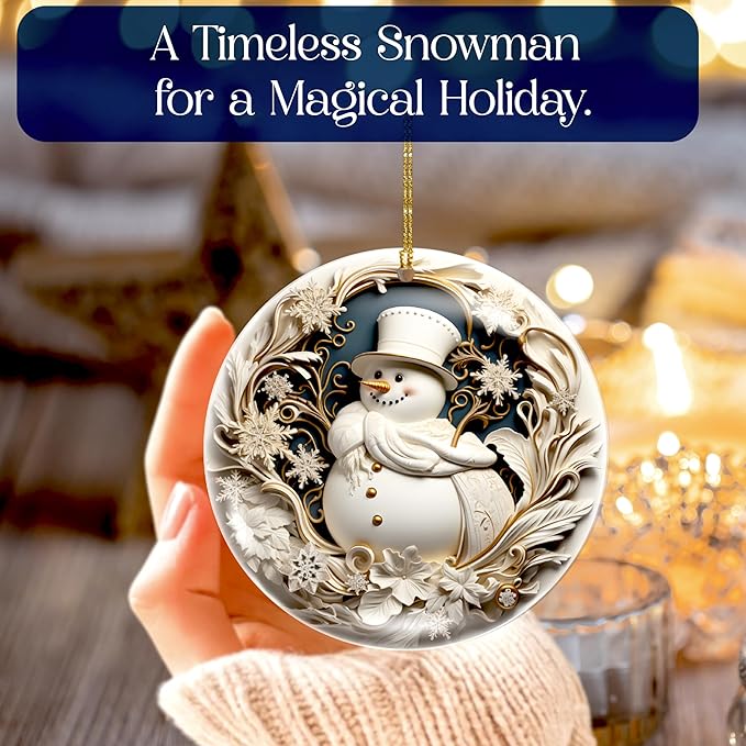 2025 Christmas Ornament – Elegant White & Gold Snowman Acrylic Ornament, Luxury Design for Tree & Holiday Décor, Dated Navidad 2025 Ornament, Classic Winter Decoration Gift Idea