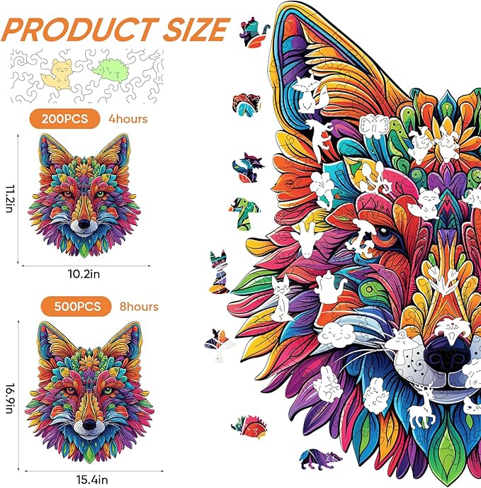 Original Wooden Jigsaw Puzzles-Wolf,200pcs,Medium 10.2x11.2in,Wooden Puzzles for Adults,Unique Shape Animal Adult Puzzles,Irregular Wood Puzzles Best Gift for Adults and Kids Family Game