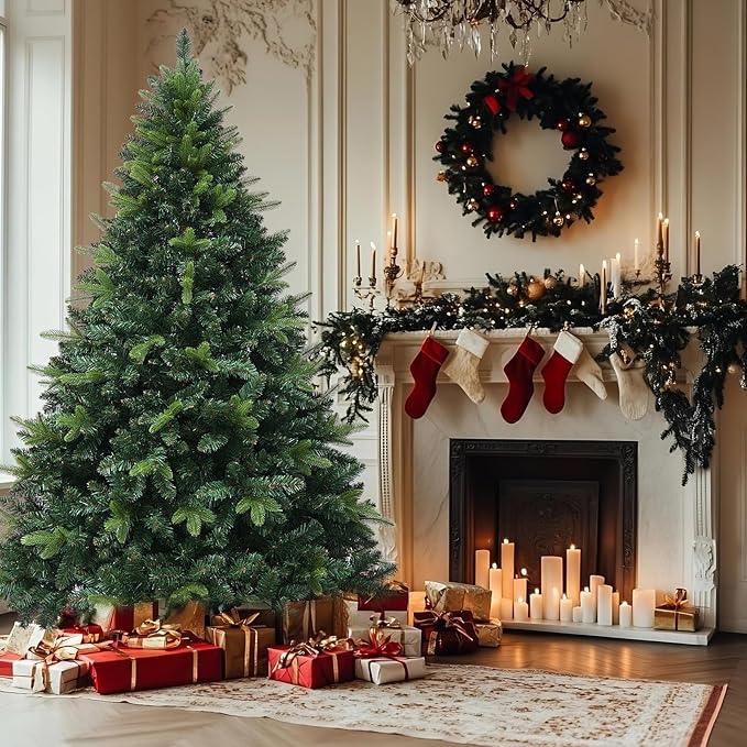 6ft Artificial Christmas Tree, 1152 Realistic Branch Tips, Easy Assembly Hinged Design, Includes Base