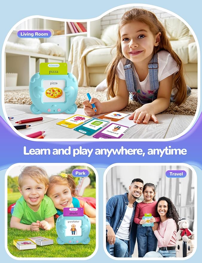 Spanish & English Talking Flash Cards for Toddlers, 510 Sight Words Bilingual Learning Toys for Children, Autism Pocket Speech Therapy Toys, Española Vocabulary Educational Flashcards