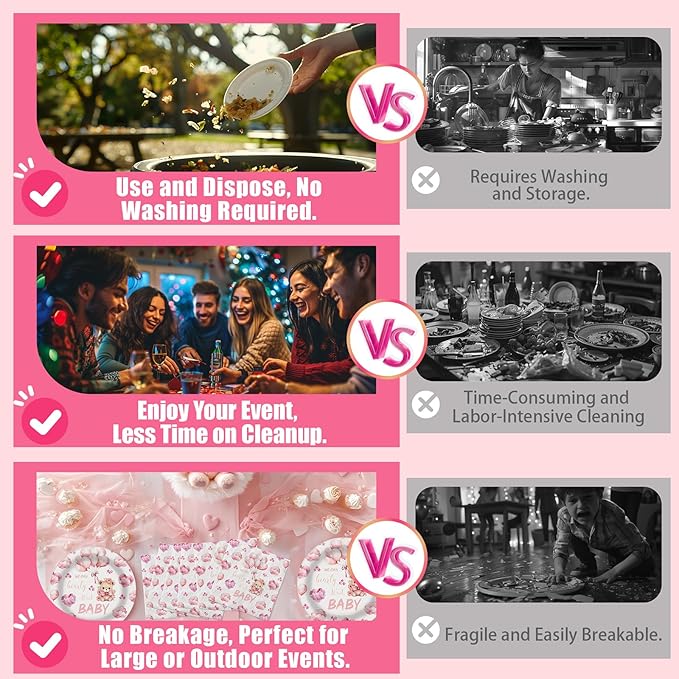 40 Guests We Can Bearly Wait Baby Shower Plates – Pink Teddy Bear Plates and Napkins Set for Girl Baby Shower Decorations