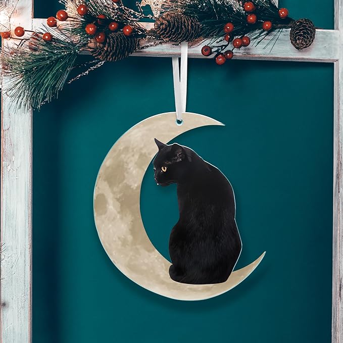 OASSIE Christmas Black Cat Gifts for Women Men - Acrylic Christmas Ornaments 2025 for Tree Decorations - Cat Lover Gifts for Women Animal Lovers, Funny Ornaments for Xmas Decorations