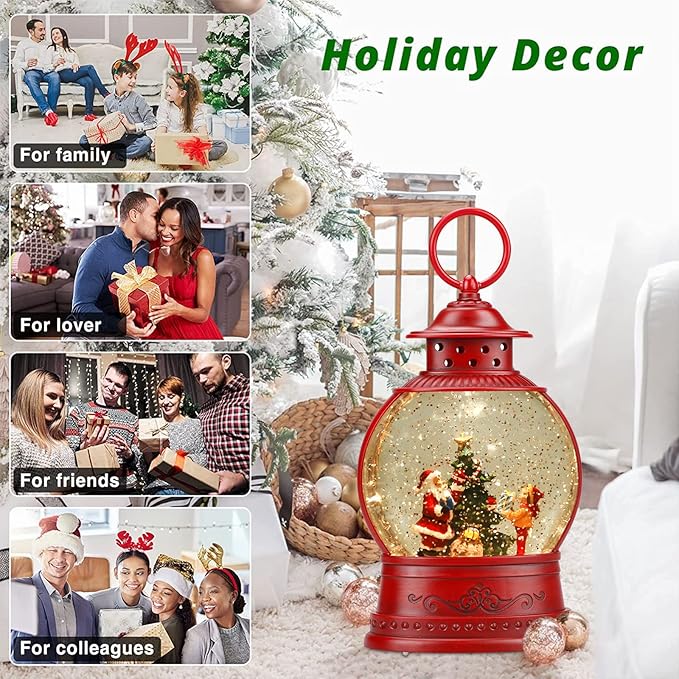Christmas Snow Globe, Santa Lighted Snow Globes Lantern, 6H Timer, Battery & USB Operated Christmas Tree Snow Globe Lantern, Musical Spinning and Swirling Glitter Christmas Decorations Gifts