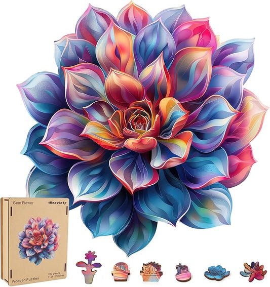 Wooden Puzzles for Adult, Flower Succulent Puzzle for Girl, Challenging Puzzle, 200 Piece Luxurious Shaped Wooden Puzzles for Adults, Family Game Medium 11.2 * 15.9in