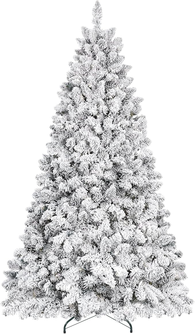 Flocked Christmas Tree 9ft, Premium Christmas Tree - White Flocked Trees - Artificial Xmas Trees