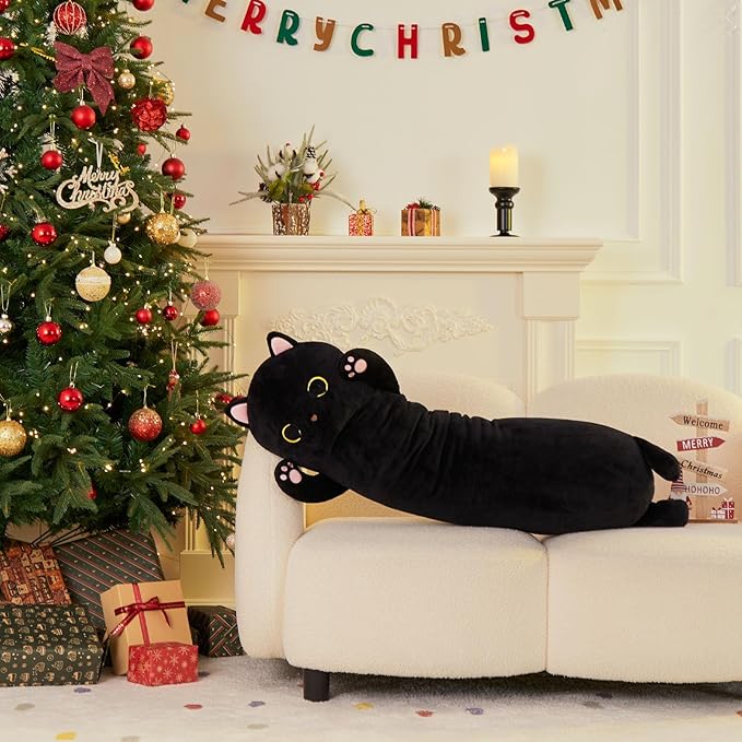 MaoGoLan Long Cat Body Pillow for Kids, 44'' Big Kitten Plush for Adults, Big Black Cat Stuffed Animal for Girl, Large Kitten Plush Throw Pillow Doll