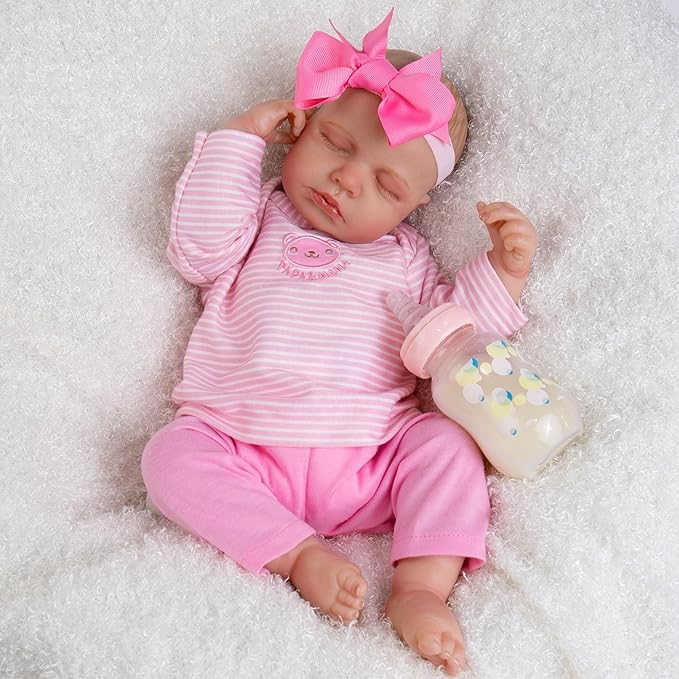 Lifelike Reborn Baby Dolls - 20-Inch Sweet Smile Real Life Realistic-Newborn Sleeping Baby Girl with Toy Accessories Gift Set for Kids Age 3+