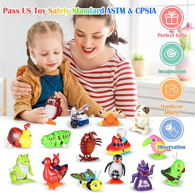 32 PCS Assorted Wind-up Toys for Kids, Bulk Windup Animals Walking Jumping Swimming Flipping Clockwork Toys for Kids Clossroom Party Favors, Birthday Gifts