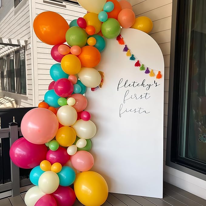 Mexican Fiesta Balloon Arch Kit, 133pcs Blush Pink Turquoise Blue Pastel Green Light Orange Yellow Colorful Balloons Garland for Birthday Carnival Festival Tropical Hawaiian Summer Party Decorations