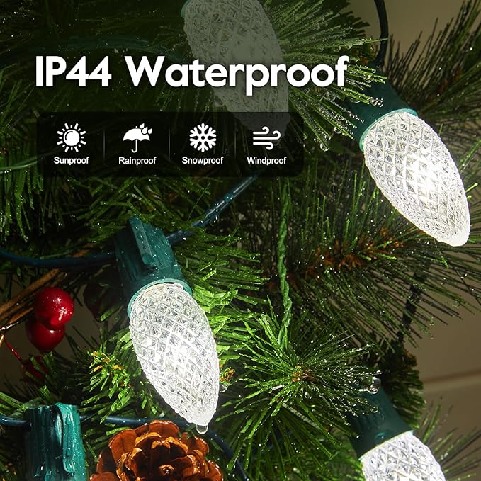 Minetom C9 LED Commercial Outdoor Christmas Lights 150 FT Heavy Duty Connectable UL Certified Pure White C9 Lights for Indoor Roofline Xmas Decor