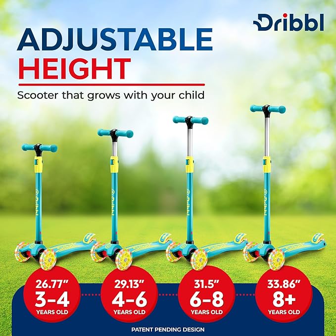 3-Wheel Kids Scooter - Lean-to-Steer Technology, Adjustable Height Handlebar, Wide Deck, Scooter for Boys & Girls Ages 3+, Child Safety Approved, Support Riders Up to 165 lbs, Aqua and Yellow