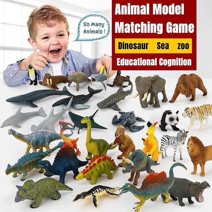 24 Small Animal Figurines Learning & Education Toys, Plastic Realistic Zoo Jungle Safari Sea Ocean Animal Figures, Preschool Learning Activities Matching Game Science Toys