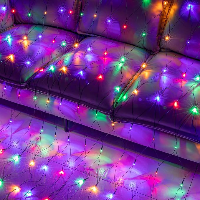 AWQ 360 LED 13.1ft x 6.6ft String Lights Net Mesh Lights 8 Modes for Christmas Wedding Party Home Garden Lawn Bushes Bedroom Indoor Outdoor Decor (13.1ft x 6.6ft, Multicolor)
