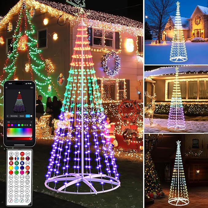Christmas Tree with Lights, 7.2 FT 352 LED Smart Color Change, Bluetooth App & Remote Control, Timer Music Sync, DIY RGB Outdoor Christmas Tree Show for Christmas Decorations