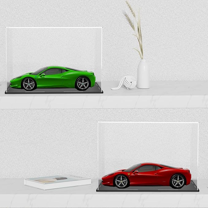 Acrylic Display Case with Lid, Rectangle Clean Acrylic Box with Matte Black Stand for 1:18 Diecast Model Cars (13x6.7x6.3 inch)
