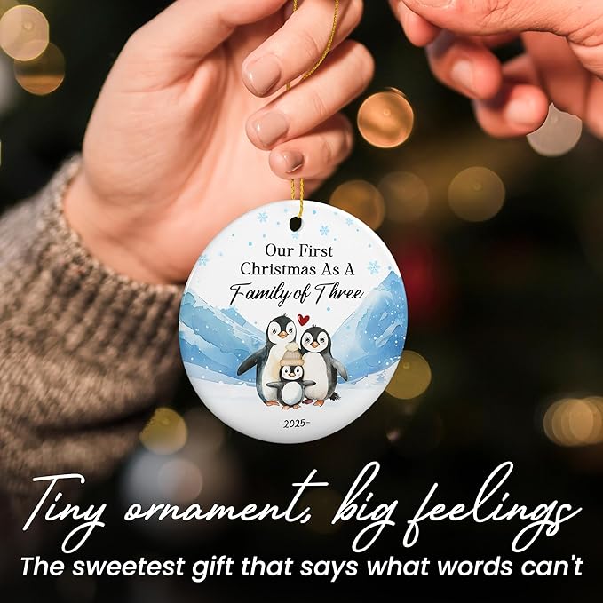 OASSIE Baby's First Christmas Ornaments 2025 - Ceramic Christmas Ornaments 2025 for Tree Decorations - Gifts for New Mom Dad Parents Couples, Family of Three, Pregnancy Announcement for Grandparents