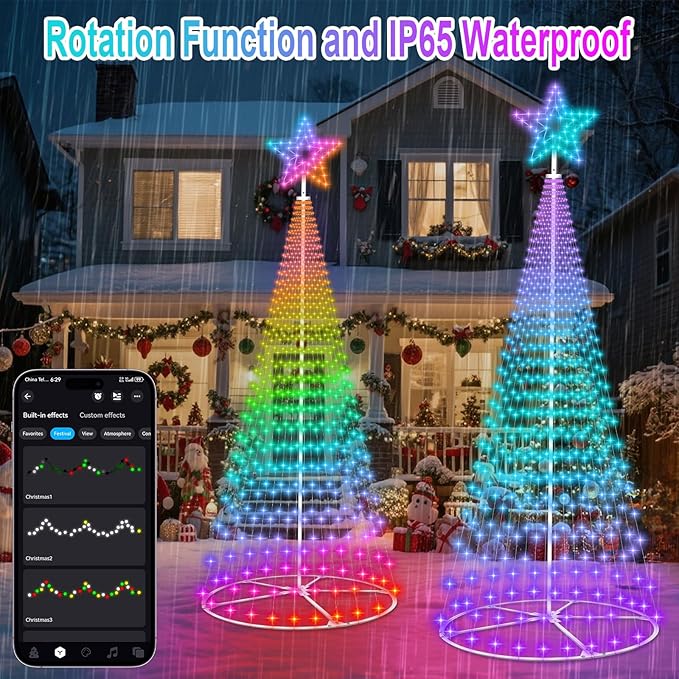 Smart Christmas Cone Tree Lights, 12ft 648LED Music Sync RGB Christmas Tree Lights with APP Remote Control, DIY Lighting Show Waterproof for Yard Garden Indoor Outdoor Christmas Decoration