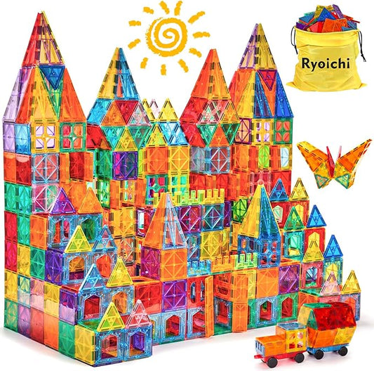 Ryoichi 138PCS Magnetic Building Tiles Set with 2 Cars, STEM Educational Construction Blocks & Montessori Learning Toys for Kids Ages 3-9+ Years