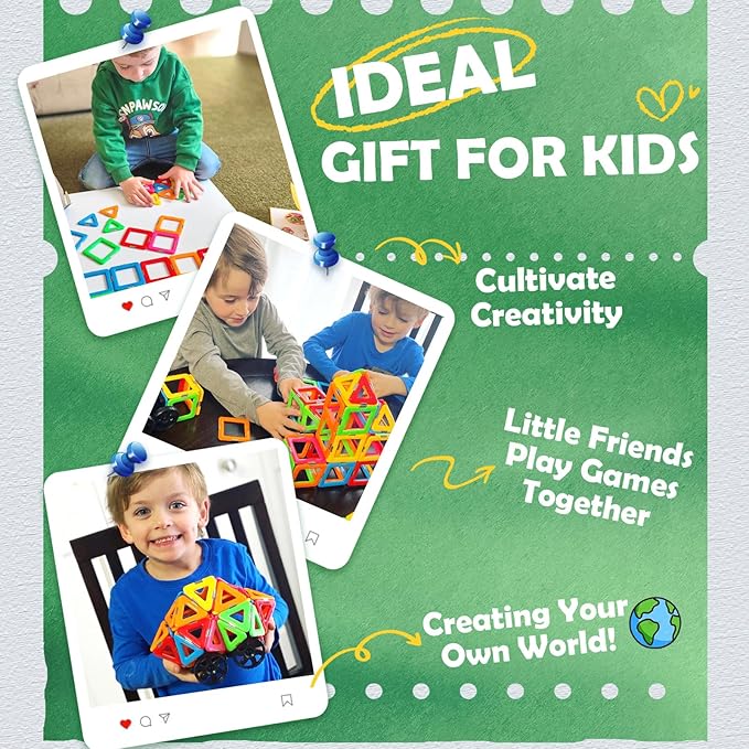 Magnetic Tiles with 2 Cars Toys for 3 4 5 6 7 8+ Year Old Boys Girls, Magnetic Blocks Building Set for Toddlers STEM Creativity Educational Toys for Kids Age 3-6