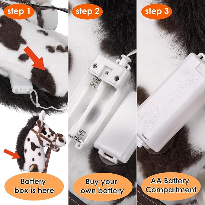 Stick Horse with Realistic Sound Effects, Hobby Horse, Wooden Pole, Handle, and Wheels, 38 Inch Tall Horse Toys Gift for Kids Toddlers 3 and Up, Black (AA Batteries Required)