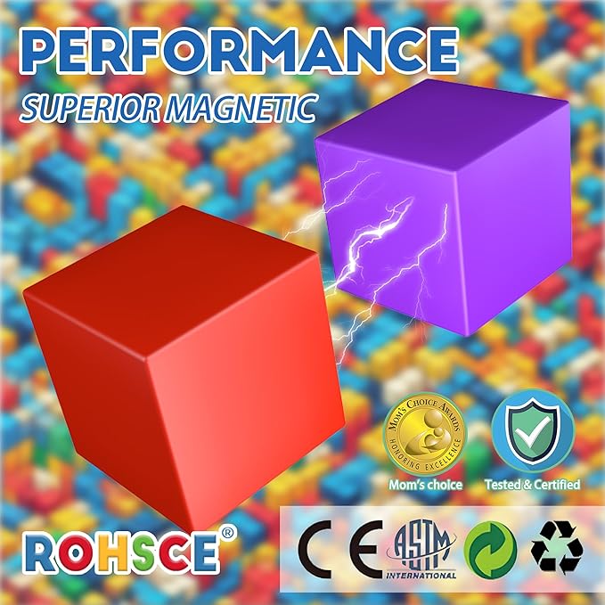 Magnetic Blocks 64PCS - Colorful Cube Construction Set, STEM Preschool kit, Safe ABS no-Odor, CPC ASTM Compliant, Travel-Ready, Ages 3–12, Perfect for Birthday
