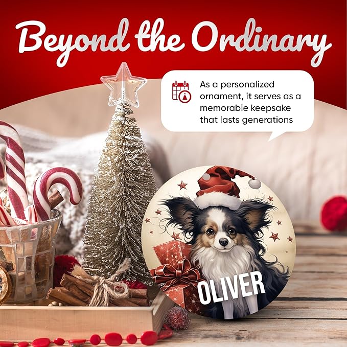 Papillon Personalized Pet Ornament for Christmas Tree - 3" Round Ceramic - Printed in USA - Choose From 200 Breeds - Dog Mom - Dad - Xmas Decoration DOG0152
