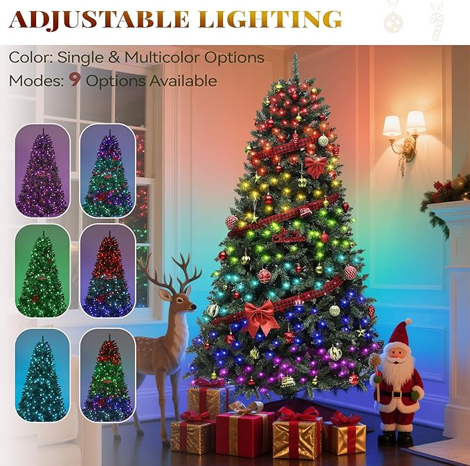 YITAHOME Prelit Green Christmas Tree 6ft w/Remote & RGB Smart Control, Artificial Hinged Color Changing Christmas Tree with 300 UL Listed Lights, APP Control, Timers, Music Sync for Home Decoration