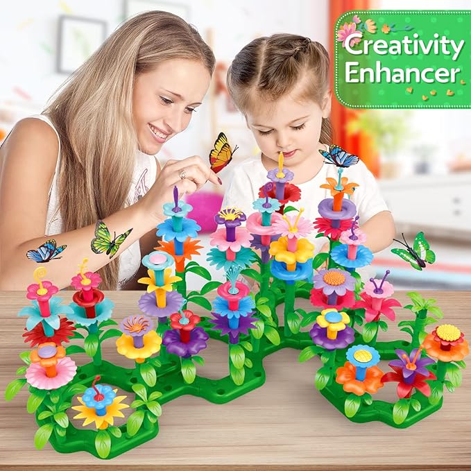 YEEBAY Flower Garden Building Toys for Girls Age 3, 4, 5, 6, 7 Year Old - STEM Gardening Toys for Kids - Stacking Game for Toddlers Play Set - Educational Activity for Preschool (148 PCS)