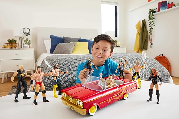 Mattel WWE Action Figure & Toy Vehicle Set, Rey Mysterio Main Event Figure & Lucha Low Rider Car with Launching Action & Hydraulics