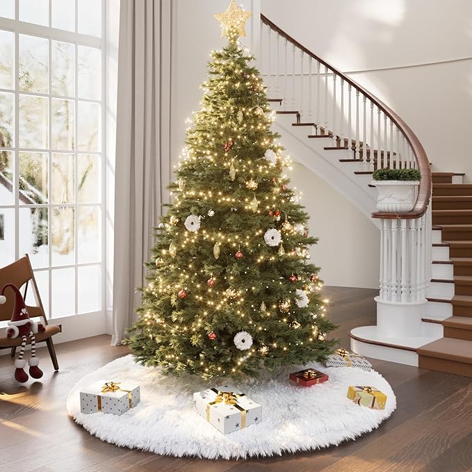 iMucci 48inch 2024 Update Wool Fur White Tree Skirt Small Christmas Tree Skirt Snowy White Plush Velvet Christmas Tree Skirt Holiday Party Decoration