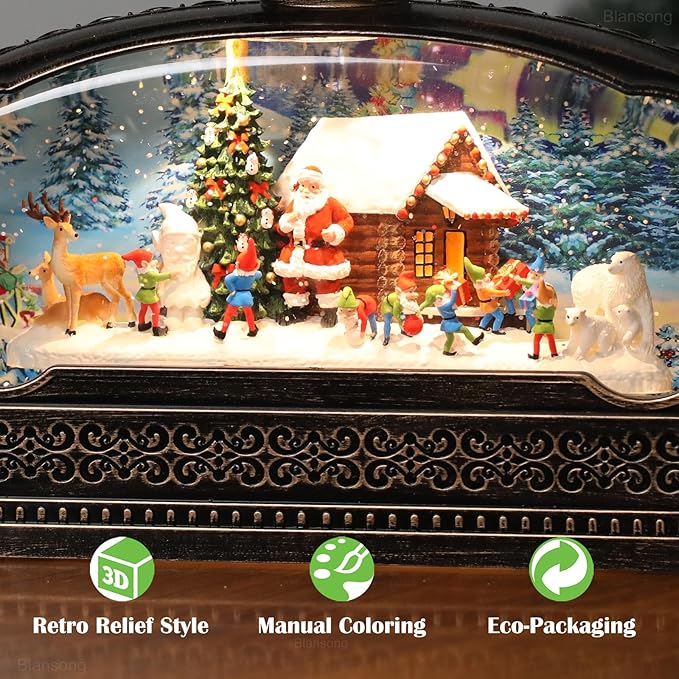 Christmas Snow Globe Christmas Decorations for Home Santa Claus Gnome Polar Bear Reindeer Christmas Tree Snowman House with Timer Music