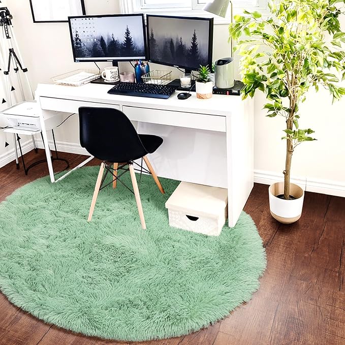 ONASAR Sage Green Round Area Rugs 6ft, Fluffy Soft Bedroom Circle Rug for Kids Girls Boys Teen Room, Cute Furry Plush Shaggy Carpet Floor Mats for Nursery Living Room Playroom Dorm Home Decor
