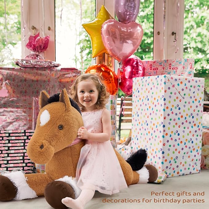 MaoGoLan Large Horse Stuffed Animal for Boy, Big Spotted Horse Plush Toy for Girl, Ridable Stuffy Pony for Kid, Stuffed Pony Plush Pillow for Baby Shower, Birthday Gift or Party Favor, 47 inches