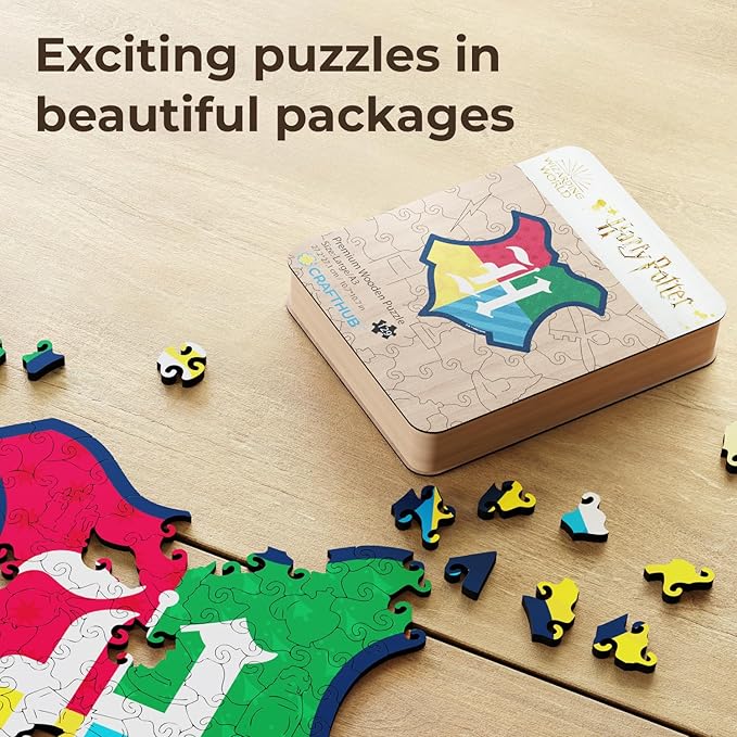 CRAFTHUB Harry Potter Puzzle – House Prides – A3 Size – Wooden Jigsaw Puzzles for Adults – 129 Unique Shaped Pieces – Officially Licensed Merchandise – 10.7" x 10.6"