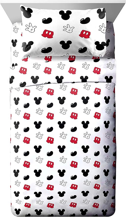Jay Franco Disney Mickey Mouse Cute Faces 4 Piece Twin Bed Set - Includes Comforter & Sheet Set - Super Soft Fade Resistant Polyester - (Official Disney Product)