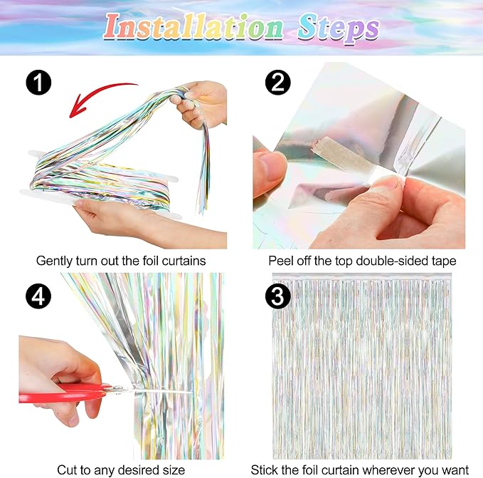 2 Pack Backdrop Curtains, 3.28 FT x 7.05 FT Laser Silver Fringe Curtains, Metallic Tinsel Foil Curtains Party Streamer, Photo Backdrop Party Decorations Bithday Photo Booth Props