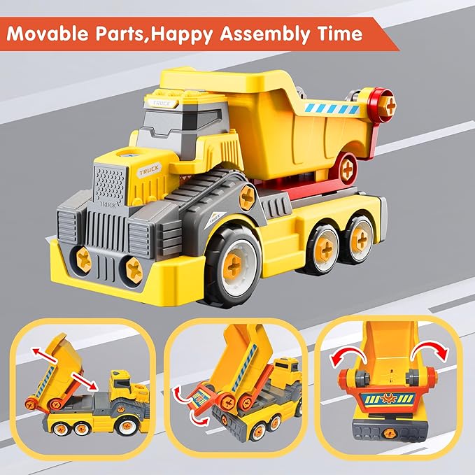 11inches Large Take Apart Construction Toys Dump Trucks for Boys Girls Kids 3-5 6-8 Year Old Electric Drill Set Assembly Building Toys Learning Toys